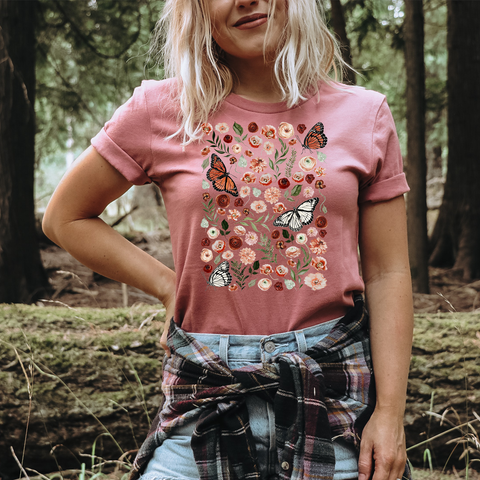 Rooted In Blooms & Monarchs — Lightweight 100% Cotton Unisex Tshirt